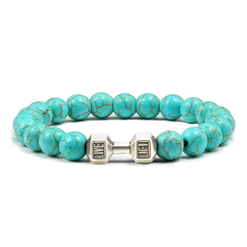 Yoga Energy Bracelet Handmade Beaded Adjustable Men's Barbell Bracelet Obsidian Turquoise Dumbbell Pendant Bracelet Yoga Energy Bracelet Handmade Beaded Adjustable Men's Barbell Bracelet Obsidian Turquoise Dumbbell Pendant Bracelet