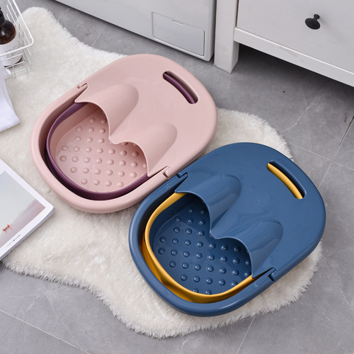 New Children's Foldable Foot Bath Tub Plastic with Lid and Handle Foot Soaking Basin Massage Foldable Foot Bath Tub for Girls