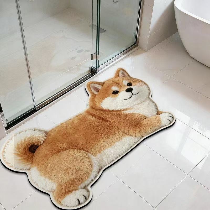 Cartoon dog and cat irregular-shaped floor mat, bathroom door mat, full-cover absorbent non-slip mat for restroom, hallway mat Cartoon dog and cat irregular-shaped floor mat, bathroom door mat, full-cover absorbent non-slip mat for restroom, hallway mat
