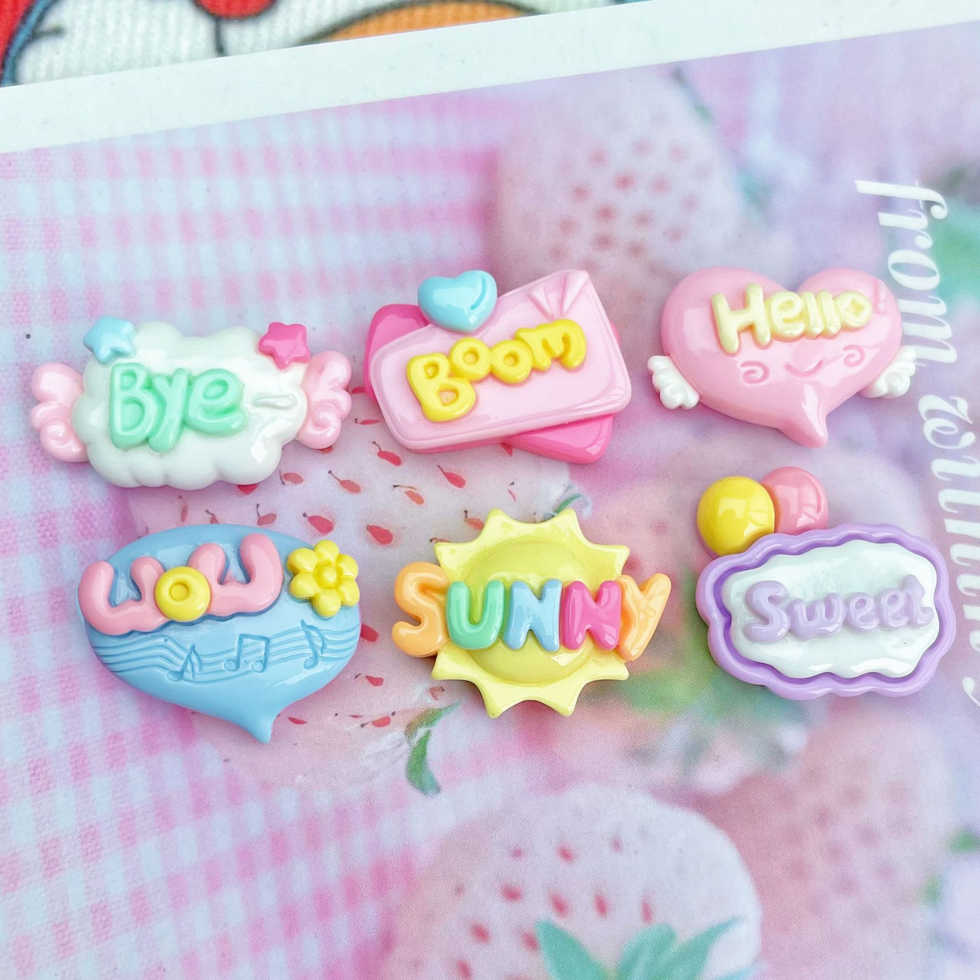 Brillante Sol en forma de corazón Inglés palabra tarjeta resina accesorios SUNY carta tarjeta crema pegamento teléfono caso horquilla accesorios nuevo