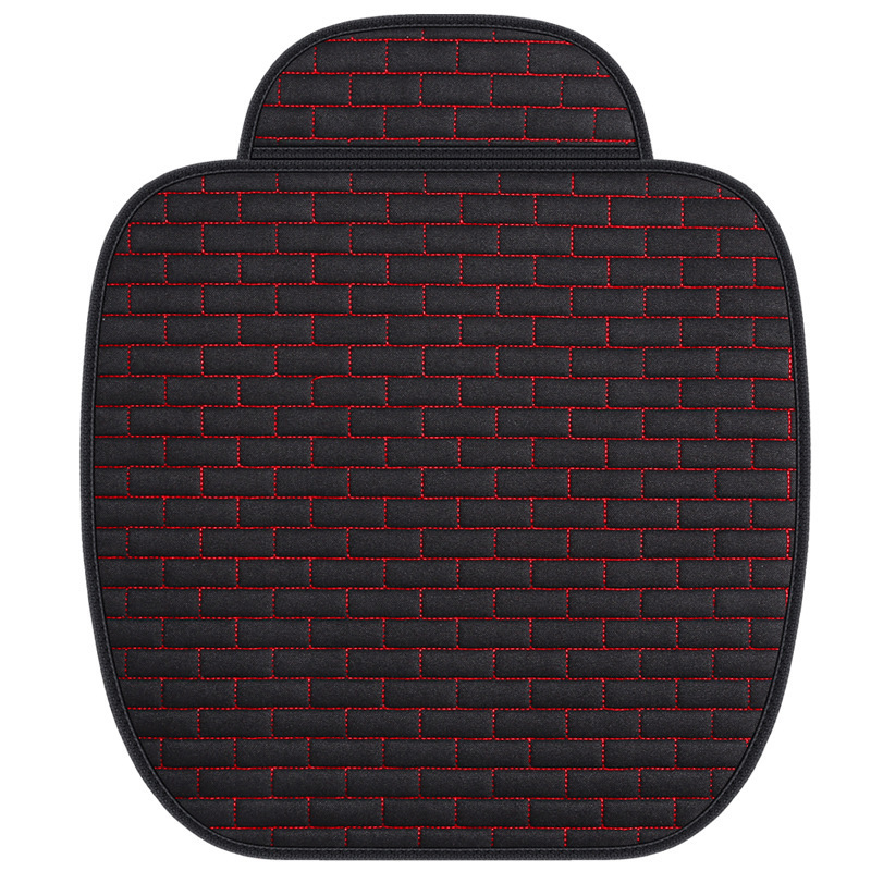 Universal Linen Plaid Car Seat Cushion Set Universal Single Pad (Seat cushion, seat cover) - brick-linen-single-seat-cushion-black-red-line