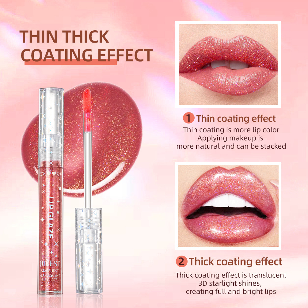 carina QIBEST Long lasting Moisturizing Human Concubine Glaze Dazzling Pearl Fine Sparkling Light Polarized Lip Color Makeup_voghion.com