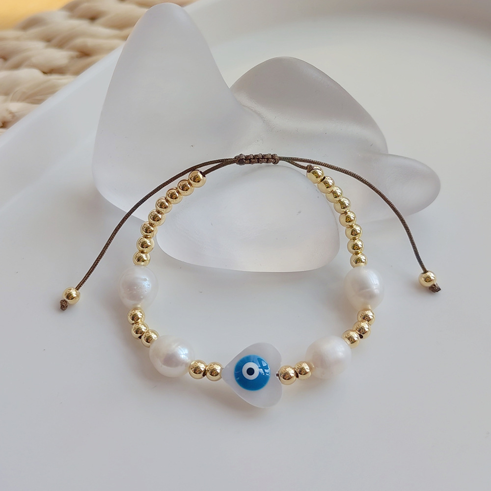 12g Weight Bracelets Classification 1 Piece Quantity 1 Piece Simple Style Devil's Eye Freshwater Pearl Shell Copper Beaded Bracelets