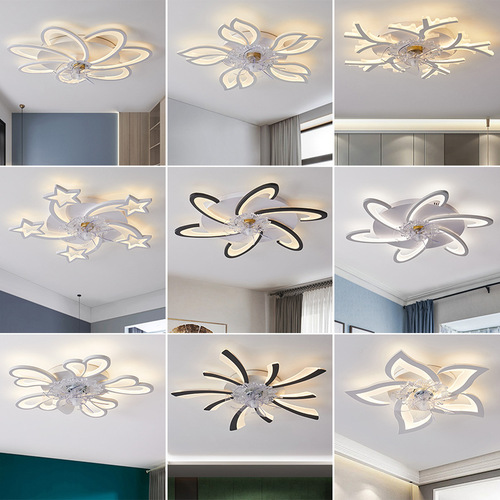2024 New 110V Nordic Smart Living Room Bedroom Ceiling Fan Light LED Invisible Variable Speed Fan Light Cross-border