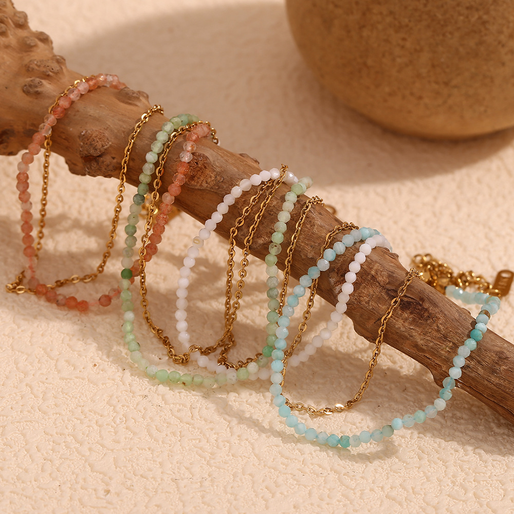 Natural Stone Beaded Stainless Steel Bracelet