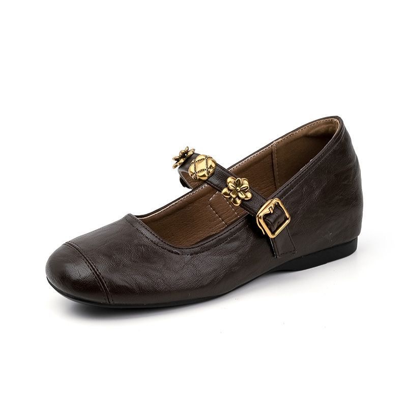 Zapatos de cuero de altura interna 2026 primavera nuevo estilo una cabeza cuadrada superficial Mary Zhen zapatos de primavera de mujer zapatos franceses