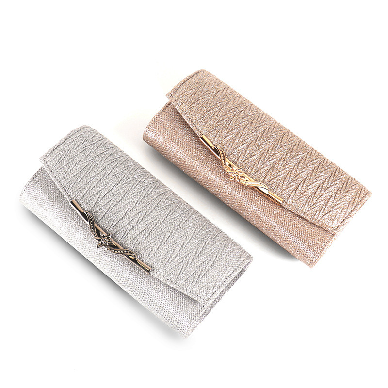 Cross-Border New Metal Box Evening Bag Handmade Glitter Straight Grain Evening Bag Metal Strip Decorative Clutch Bag for Women