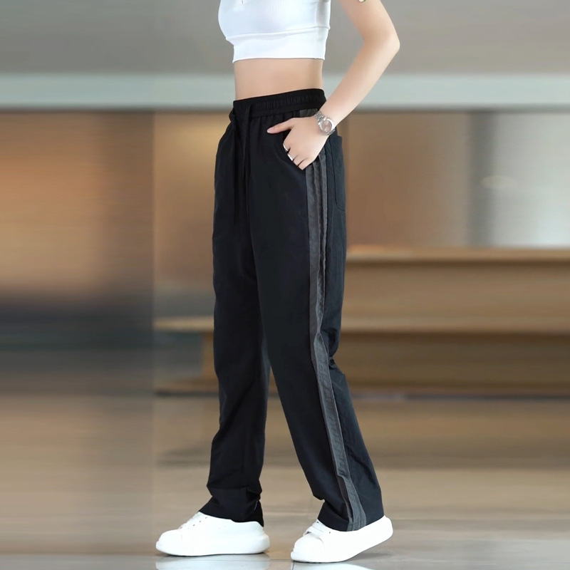 Summer Thin Ice Silk Casual Pants for Men 2025 New American Fashion Brand Striped Elastic Waist Loose Straight Pants