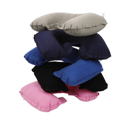 Outdoor portable pillow, travel inflatable pillow, neck pillow, travel U-shaped air pillow, PVC flocking air pillow 42g