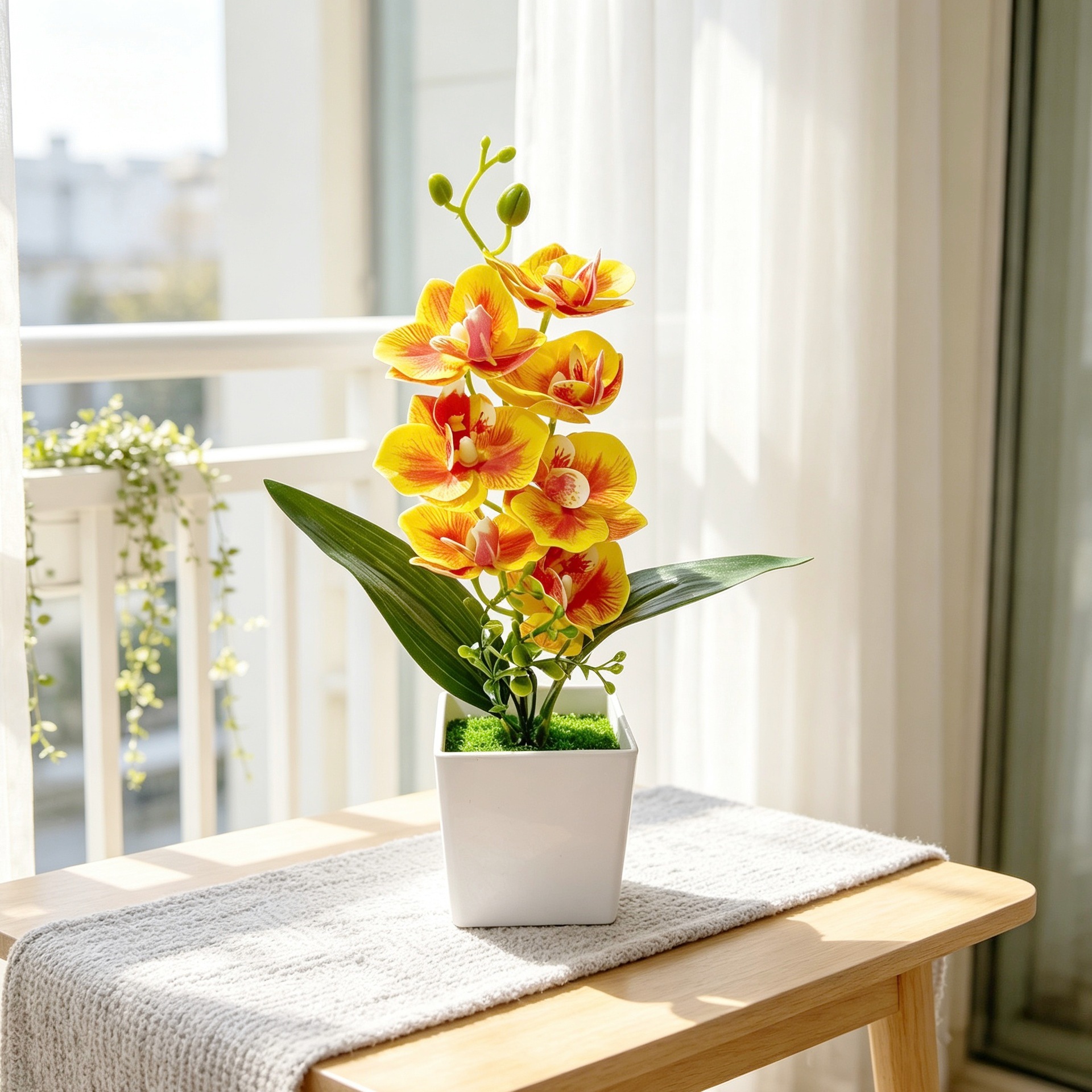 Nuevo cuadrado 7 orquídeas mariposa bonsai decoración de oficina pequeña maceta falsa plantación verde bonsai decoración