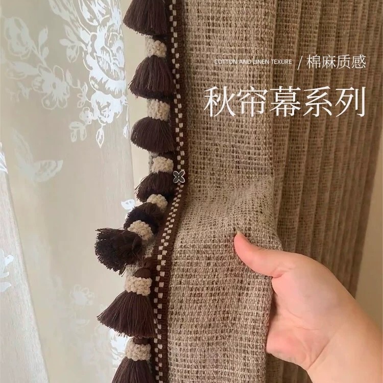 Autumn Curtain Plaid Texture Yarn-Dyed Cotton and Linen Texture Curtains Mid-Century Style French Retro Living Room Bedroom Classy Customization Autumn Curtain Plaid Texture Yarn-Dyed Cotton and Linen Texture Curtains Mid-Century Style French Retro Living Room Bedroom Classy Customization