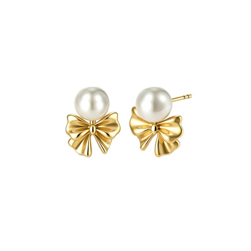 Xuping imitación de perlas arco perlas nuevas aleación de cobre chapado en 24k color dulce ligero pendientes de lujo transfronterizos al por mayor mujeres
