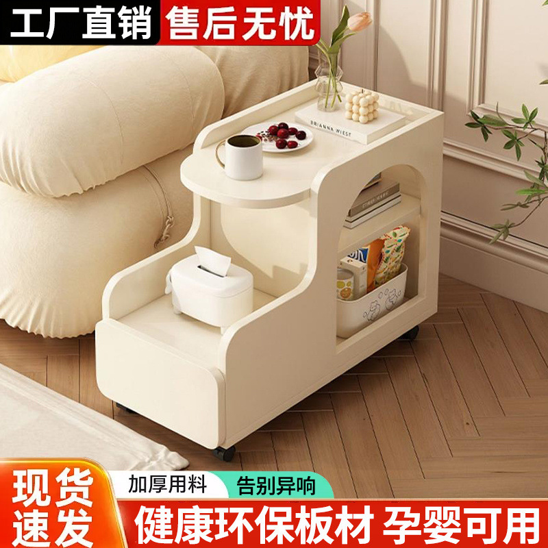 クリーム色のシンプルなソファ、可動式ホームサイドキャビネット、サイドインターネットセレブの装飾品、小さなリビングルームのトロリー、コーヒーテーブル|undefined