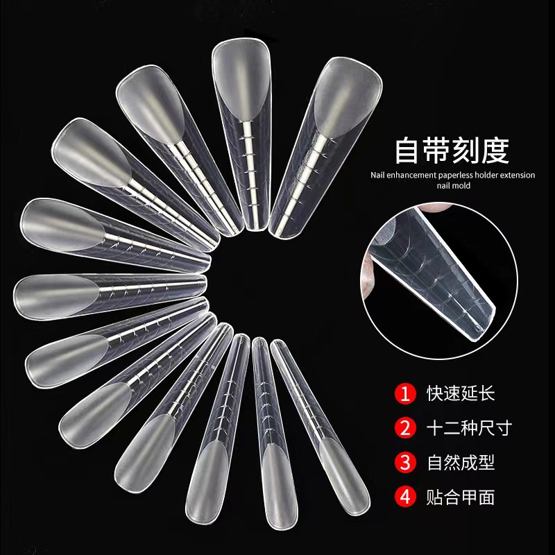 Nuevos productos transfronterizos de uñas sin papel mano extensión de cristal 120 piezas de uñas de almendra ballet con escala de uñas