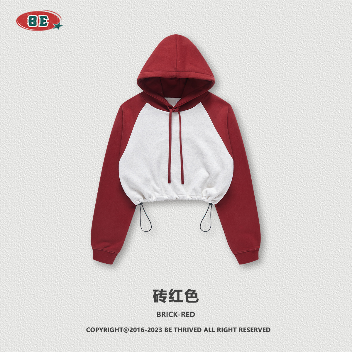 BE ropa de mujer 2023 otoño e invierno Color de contraste americano Raglan BM estilo corto chica caliente suéter con capucha chica caliente marca de moda con capucha para mujeres