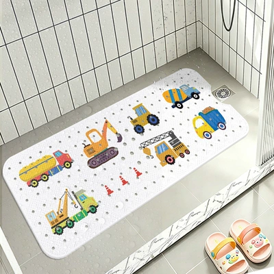 Toy Car with Hole-Shaped Suction Cup Foot Mat Temu Amazon Can Ship on Behalf of Children's Bath Anti-Slip Floor Mat to Prevent Falls (Avtomobil döşəmə paspasları) - white-background-engineering-vehicle-40x100cm-rectangular-with-holes-drainable-suction-cup-floor-mat