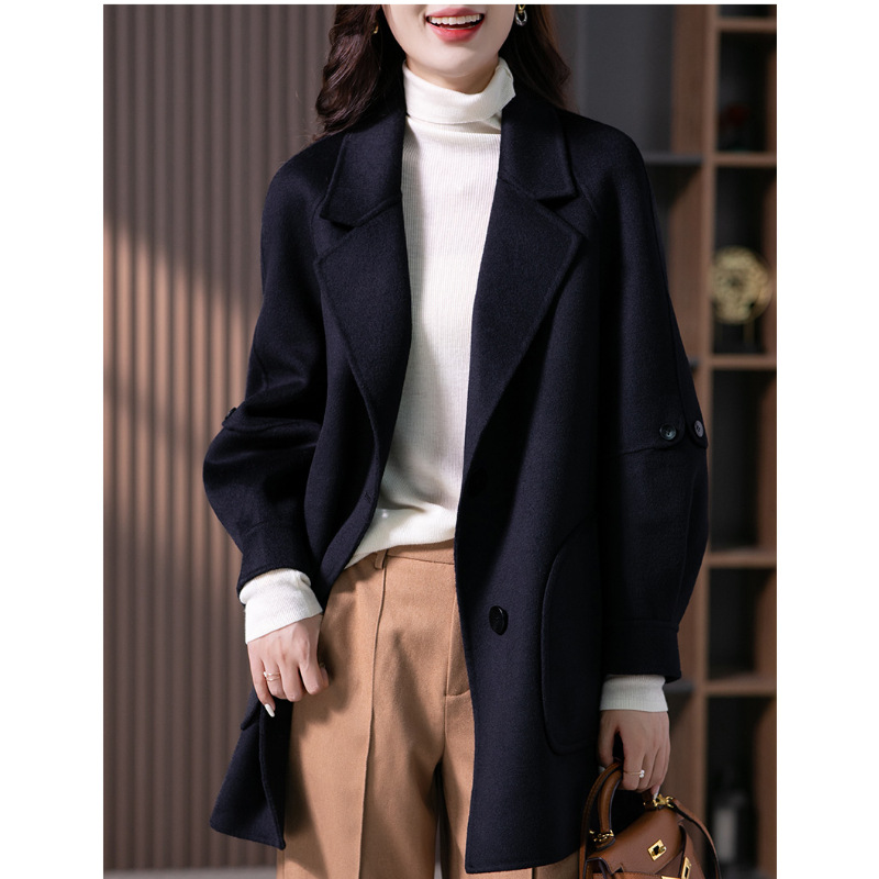 2023 New woolen coat women's autumn Korean style loose slimming woolen coat mid-length cocoon woolen coat