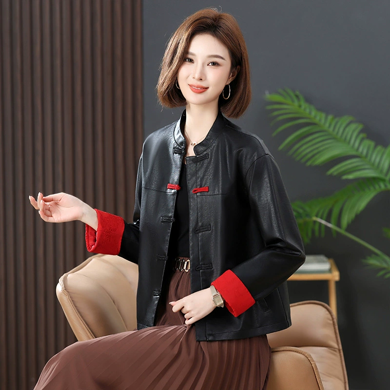 Куртка женская из натуральной кожи Хайнин, осень 2024, укороченная, свободного кроя, в корейском винтажном стиле, с пряжками, из овечьей кожи