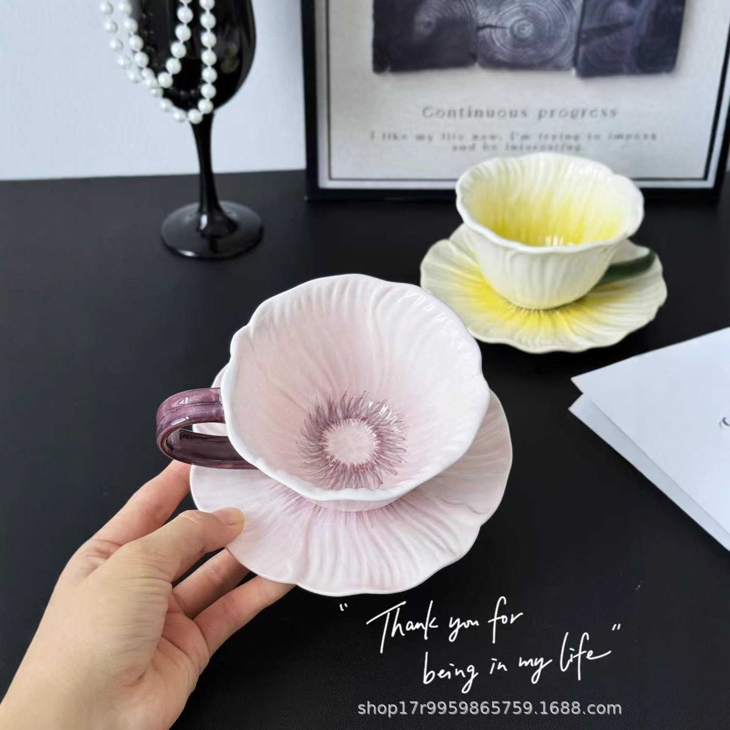 Tazas de café de cerámica transfronteriza, platos, flores pintadas a mano, nuevas tazas de leche de té de la tarde de estilo chino, nuevas redes populares image 3