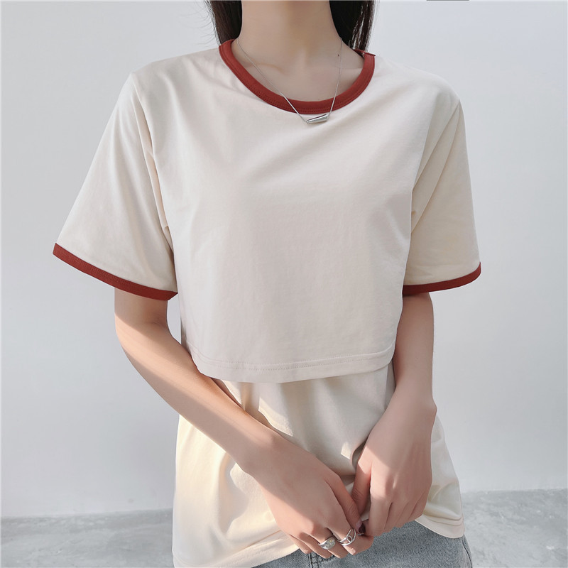95 % Baumwolle, Umstands-Mutter-Still-T-Shirts, Stillen, Schwangerschaft, Rundhalsausschnitt, kurze Ärmel, Out Wear Still-T-Shirt – Detail 16