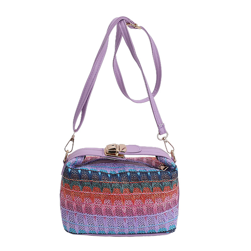 Straw Knitted Handbag Small Square Shoulder Bag With Clasp Casual Versatile Women's Luggage_voghion.com