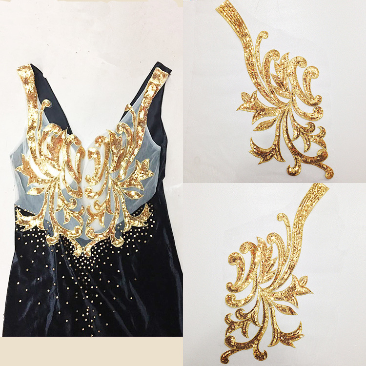 Lentejuelas encaje bordado pegatinas de tela ropa las mujeres escote floral cheongsam vestido decoración la etapa Accesorios