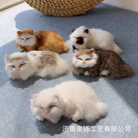 跨境批发仿真睡猫5色睡猫皮毛工艺品仿真猫静态模型礼品桌面摆件