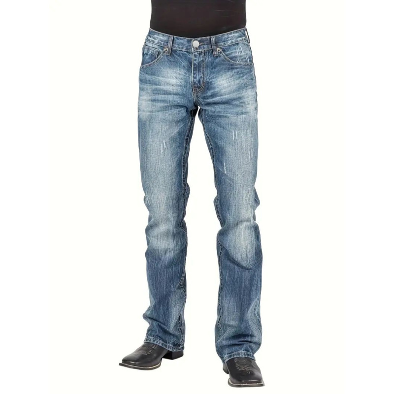Cross-Border Amazon Slim Fit Rock Denim Jeans Men's Street Style Straight Design Trendy Jeans