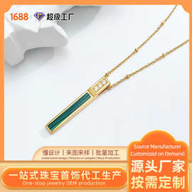 珠宝工厂复古高级感925纯银项链ins长方形孔雀石吊坠饰品批量定制