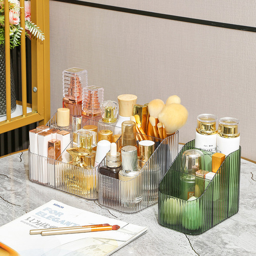 Simple transparent storage box Japanese-style desktop cosmetics organizer pen holder makeup brush storage bucket light luxury high-end sense for women