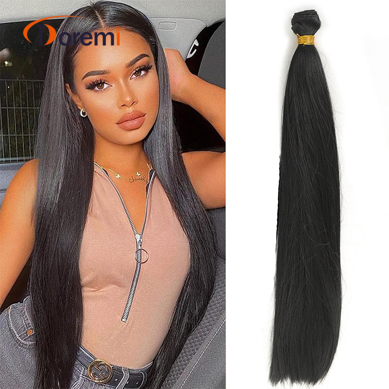 Cross-border synthetic chemical fiber hair curtain hair extension black long straight yasi straight hair row width 100cm hair curtain wig hair piece
