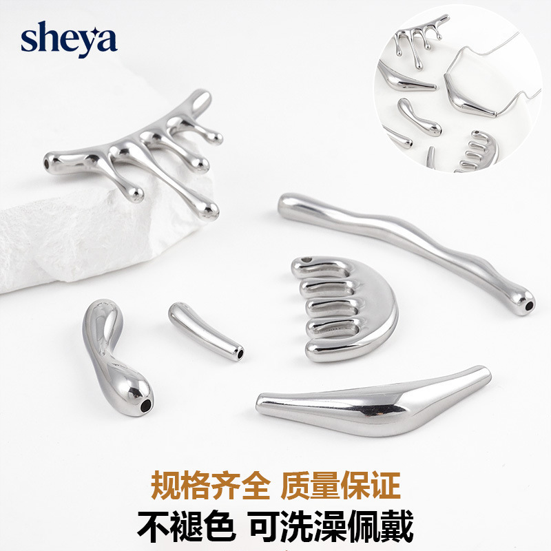 Titanium Steel Stainless Steel Lava Perforated Curved Tube Pendant DIY Handmade Jewelry Accessories U-Shaped Horn-Shaped Water Drop Pendant Necklace