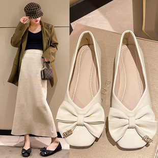 Low-cut single-layer shoes for women 2023 spring new Korean style square toe bow comfortable flat lazy loafers wholesale