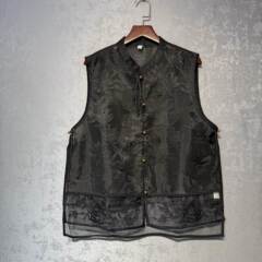 新しい中国風の重刺繍オーガンザベスト女性のための 2025 夏の新しい通気性スリムチョッキベスト女性のための