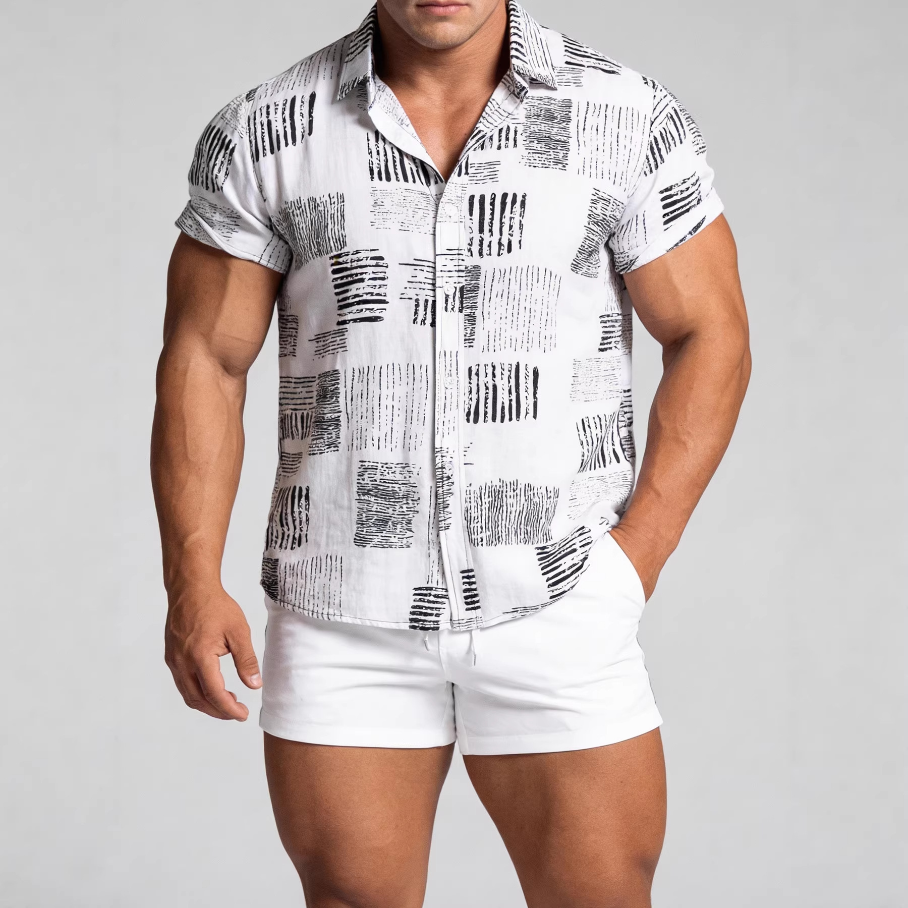 Cross-border floral short-sleeved shirt for men, European and American style, 2026 summer new style, short-sleeved shirt, cardigan, men's short-sleeved shirt