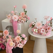 粉色系婚庆仿真花材婚礼堂糖果色搭建背景吊顶插花艺莫奈花园之窗