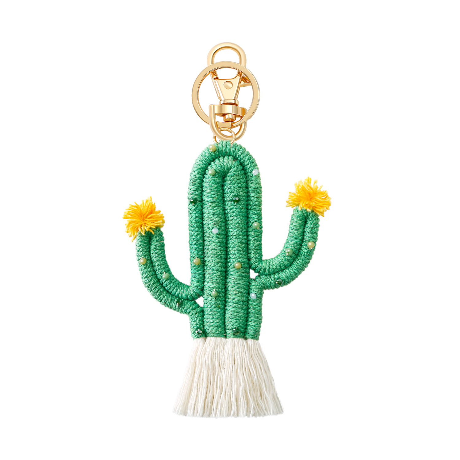 Verde planta cactus llavero bohemio arroz cuentas tejidas a mano hecho a mano de alto sentido bolsa colgante