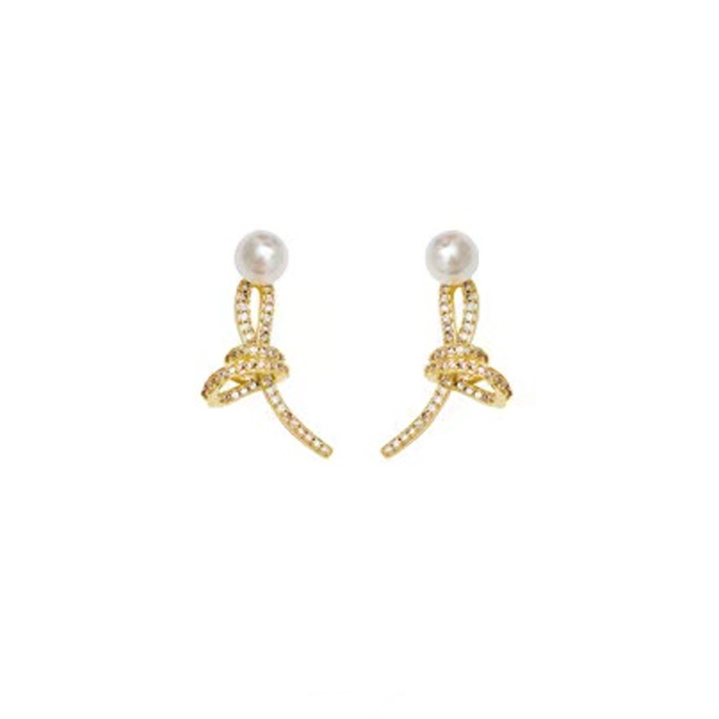 Casual Simple Style Knot Alloy Plating Inlay Pearl Zircon Women's Ear Studs display picture 6