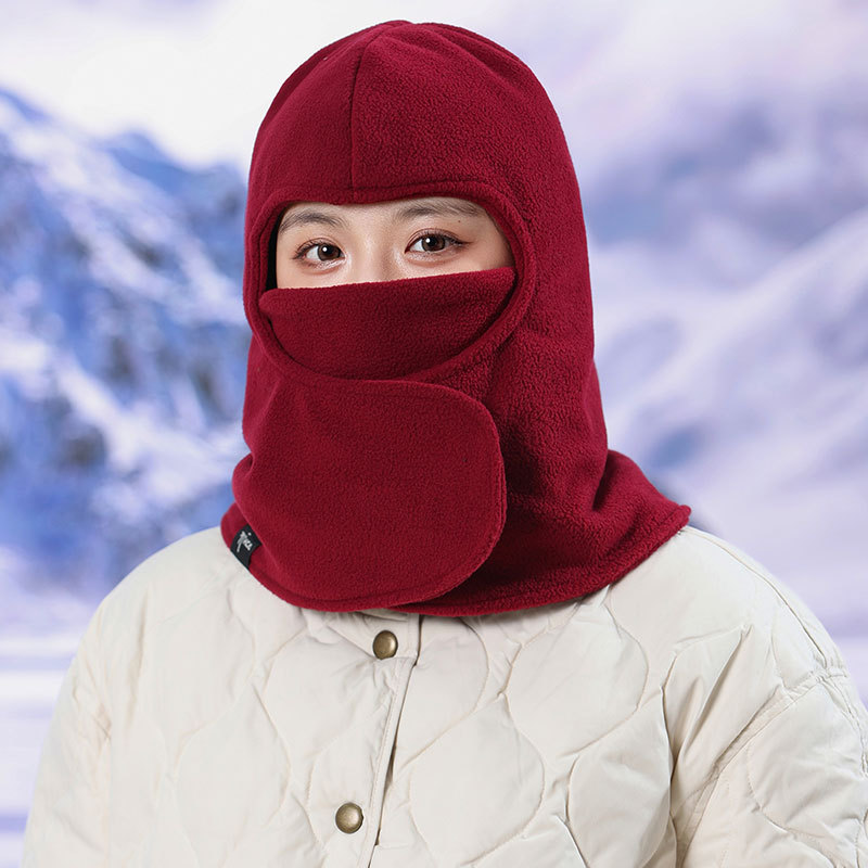 户外抓绒风雪帽子女士秋冬季围脖口罩连体帽户外骑电车滑雪保暖帽|undefined
