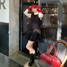 10.20广州十三行25冬小个子法式减龄低腰亮片无袖背心连衣裙F6891