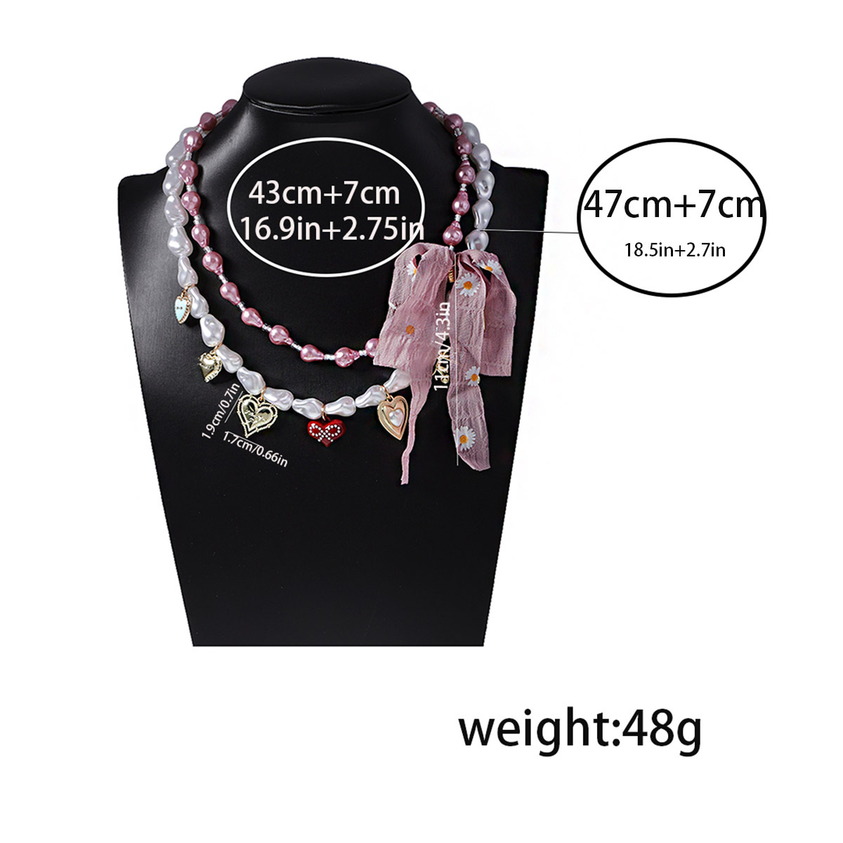 Elegante Señora Forma De Corazón Perla De Imitación Aleación Cadena Con Cuentas Collares En Capas Venta Al Por Mayor display picture 1