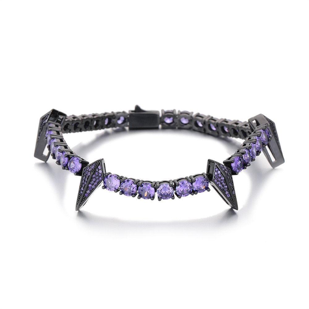 Hip Hop Black Panther Style Wolf Tooth Trendy Men's 5mm Tennis Chain Zircon Spike Necklace Accessories Zircon Bracelet_voghion.com