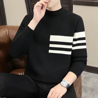 2026新款圆领长袖男士秋冬保暖针织衫修身手工编织休闲毛衣潮