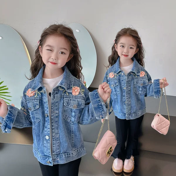 Children's Jacket 2026 Autumn New Stylish Embroidered Outerwear for Girls, Suitable for Small, Medium, and Large Children, Spring and Autumn Denim Top