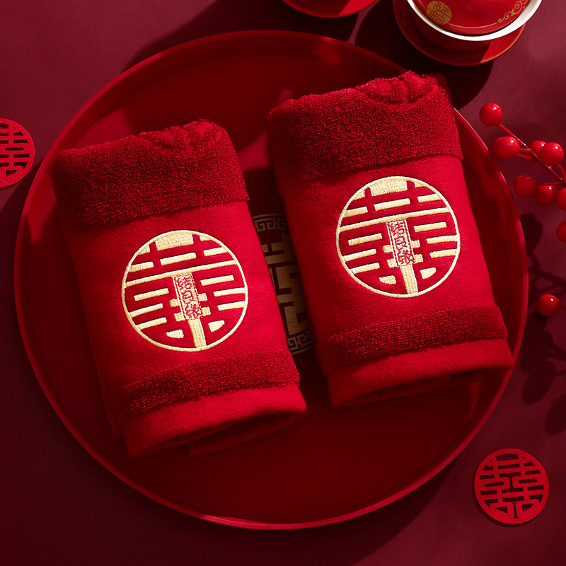 Suministros de boda, toallas para parejas, toallas para parejas de boda, un par de cajas de regalo, novia de boda roja, regalos de mano