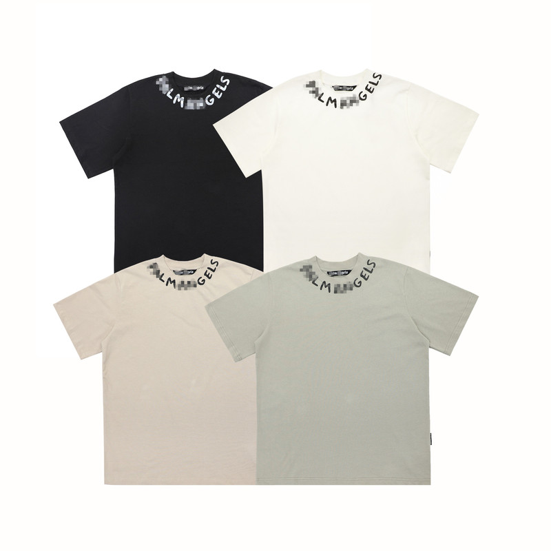 24Ss Cross-Border European and American Trendy Brand Palm Angel Collar Letter Printed Short-Sleeved T-Shirt for Men and Women American High Street Half-Sleeve
