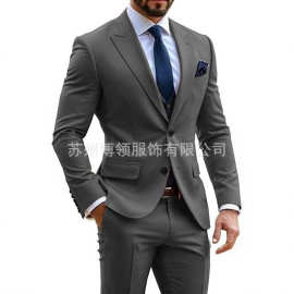 气质西装男士两件套跨境修身商务新郎结婚伴郎休闲西服礼服外套