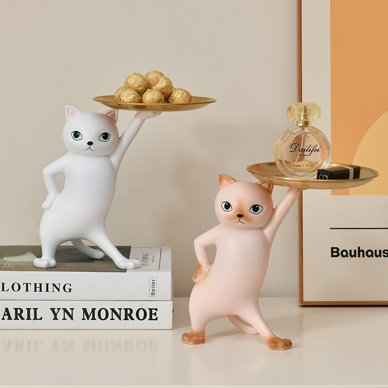 창조적 인 입구 매혹적인 고양이 장식품 거실 새로운 집 가정 장식 열쇠 보관 트레이 선물 집들이 선물