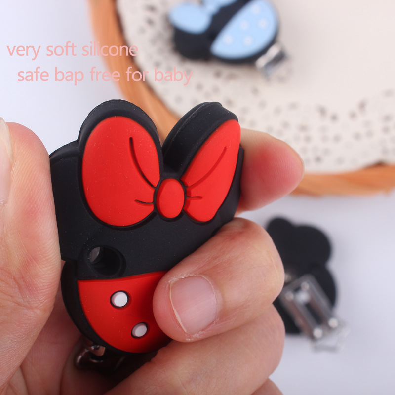 Nuevo bebé suministros de dibujos animados de silicona animal chupete clip calmante bebé chupete de silicona anti-gota clip de cadena