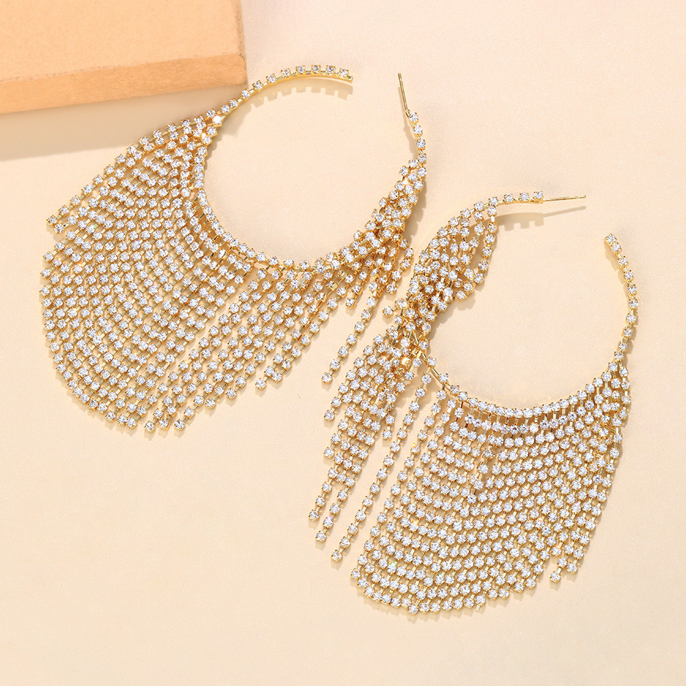 Geometric Pattern Women'S Gender Fashion Geometric Alloy Rhinestone Tassel Earrings